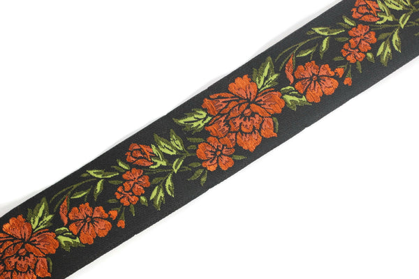 35 mm Orange / Black Floral Jacquard trim (1.37 inches, vintage Ribbon, Decorative Craft Ribbon, Floral Jacquard Ribbon, curtain trim, 35096