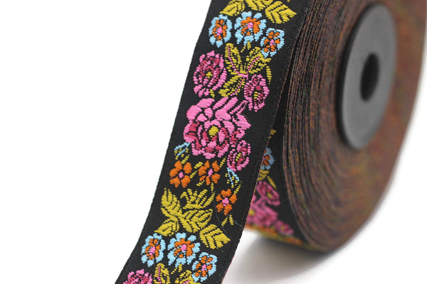 22 mm colorful Floral Embroidered ribbon (0.86 inches), Vintage Jacquard, Floral ribbon, Sewing trim, Jacquard trim, Jacquard ribbon, 22097