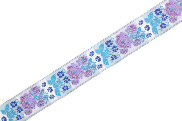 22 mm blue Floral Embroidered ribbon (0.86 inches), Vintage Jacquard, Floral ribbon, Sewing trim, Jacquard trim, Jacquard ribbon, 22097