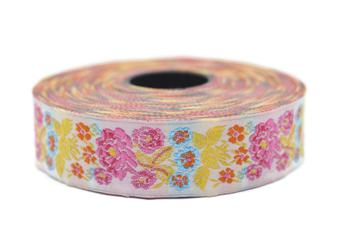 22 mm Colorful Floral Embroidered ribbon (0.86 inches), Vintage Jacquard, Floral ribbon, Sewing trim, Jacquard trim, Jacquard ribbon, 22097