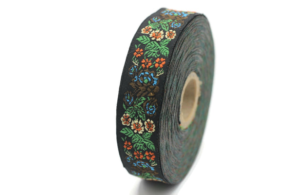 22 mm Green Floral Embroidered ribbon (0.86 inches), Vintage Jacquard, Floral ribbon, Sewing trim, Jacquard trim, Jacquard ribbon, 22097
