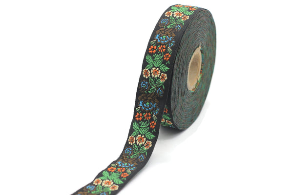 22 mm Green Floral Embroidered ribbon (0.86 inches), Vintage Jacquard, Floral ribbon, Sewing trim, Jacquard trim, Jacquard ribbon, 22097