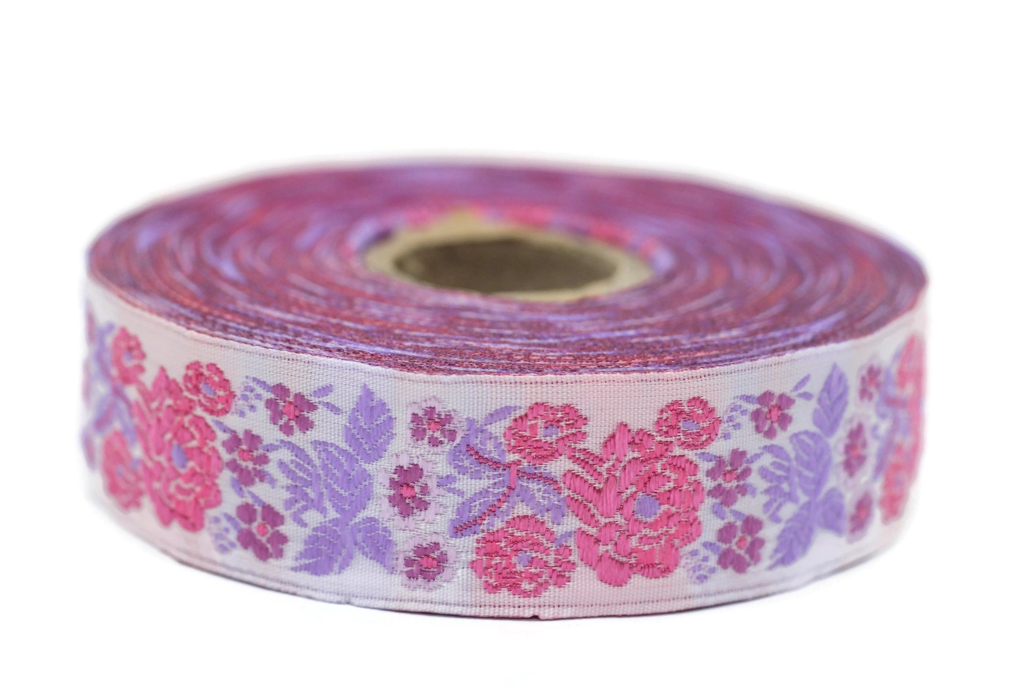 22 mm Pink Floral Embroidered ribbon (0.86 inches), Vintage Jacquard, Floral ribbon, Sewing trim, Jacquard trim, Jacquard ribbon, 22097
