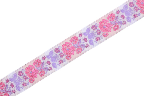 22 mm Pink Floral Embroidered ribbon (0.86 inches), Vintage Jacquard, Floral ribbon, Sewing trim, Jacquard trim, Jacquard ribbon, 22097