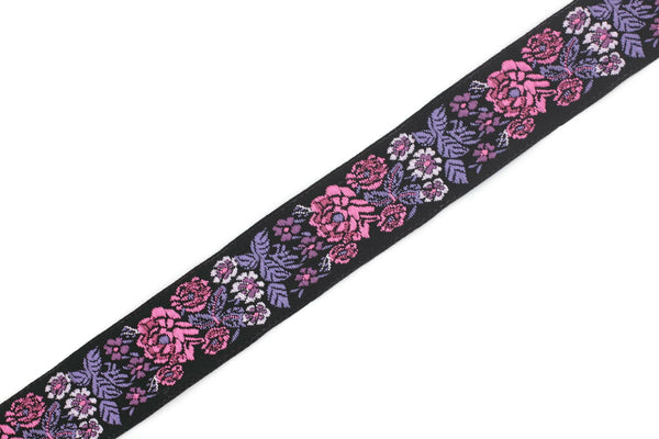 22 mm Purple/Black Embroidered ribbon (0.86 inches), Vintage Jacquard, Floral ribbon, Sewing trim, Jacquard trim, Jacquard ribbon, 22097