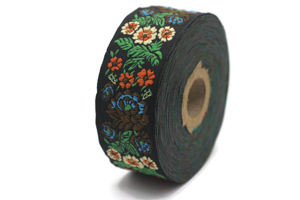 35 mm Green Floral Embroidered ribbon (1.37 inches), Vintage Jacquard, Floral ribbon, Sewing trim, Jacquard trim, Jacquard ribbon, 35097