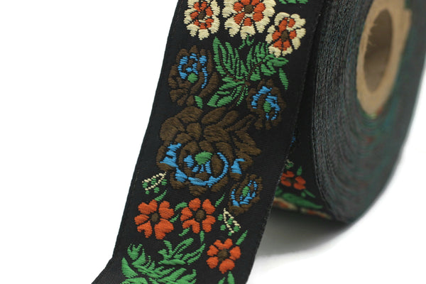 35 mm Green Floral Embroidered ribbon (1.37 inches), Vintage Jacquard, Floral ribbon, Sewing trim, Jacquard trim, Jacquard ribbon, 35097