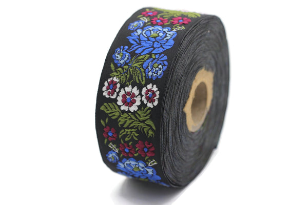 35 mm Blue Floral Embroidered ribbon (1.37 inches, Vintage Jacquard, Floral ribbon, Sewing trim, Jacquard trim, Jacquard ribbon, 35097