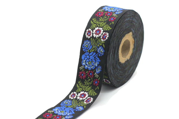 35 mm Blue Floral Embroidered ribbon (1.37 inches, Vintage Jacquard, Floral ribbon, Sewing trim, Jacquard trim, Jacquard ribbon, 35097