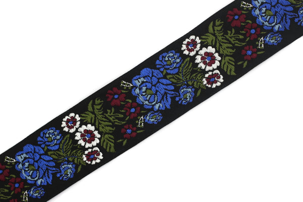 35 mm Blue Floral Embroidered ribbon (1.37 inches, Vintage Jacquard, Floral ribbon, Sewing trim, Jacquard trim, Jacquard ribbon, 35097