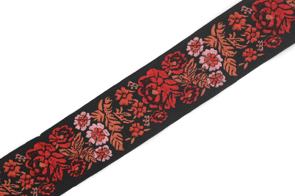 35 mm Red/Black Floral Embroidered ribbon (1.37 inches), Vintage Jacquard, Floral ribbon, Sewing trim, Jacquard trim, Jacquard ribbon, 35097