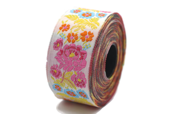 35 mm Colorful Floral Embroidered ribbon (1.37 inches), Vintage Jacquard, Floral ribbon, Sewing trim, Jacquard trim, Jacquard ribbon, 35097