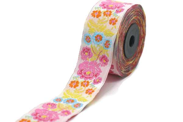 35 mm Colorful Floral Embroidered ribbon (1.37 inches), Vintage Jacquard, Floral ribbon, Sewing trim, Jacquard trim, Jacquard ribbon, 35097