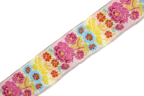 35 mm Colorful Floral Embroidered ribbon (1.37 inches), Vintage Jacquard, Floral ribbon, Sewing trim, Jacquard trim, Jacquard ribbon, 35097