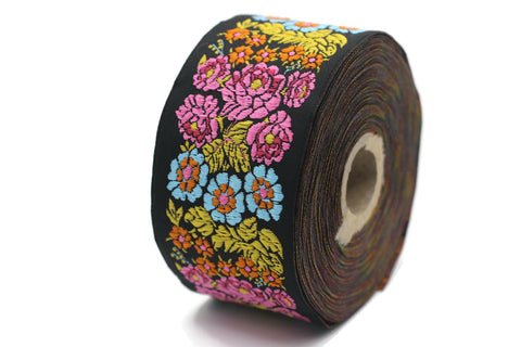 50 mm colorful Floral Embroidered ribbon (1.96 inches, Vintage Ribbon, Floral ribbon, Sewing trim, Jacquard trim, Jacquard ribbon, 50097