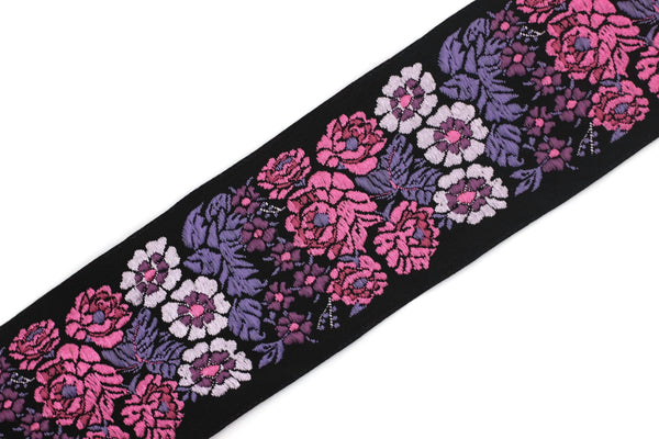 50mm Purple/Black Floral Embroidered ribbon, 1.96 inch, Vintage Jacquard, Floral ribbon, Sewing trim, Jacquard trim, Jacquard ribbon, 50097