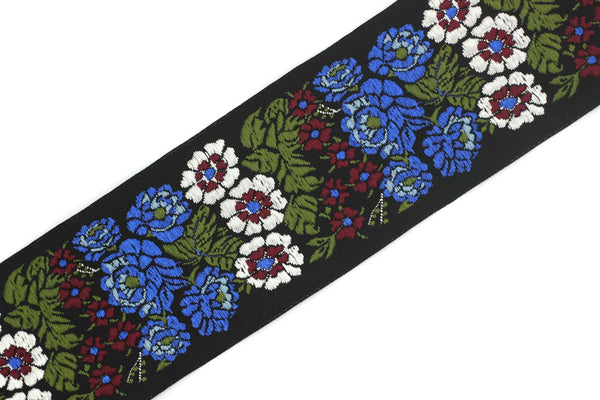 50 mm Blue Floral Embroidered ribbon (1.96 inches, Vintage Jacquard, Floral ribbon, Sewing trim, Jacquard trim, Jacquard ribbon, 50097