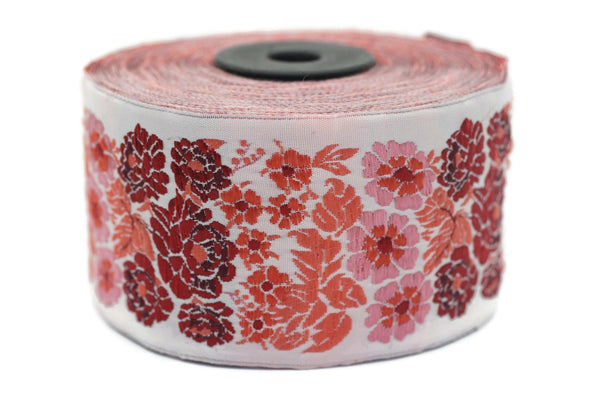 50 mm Red Floral Embroidered Ribbon Sewing Trim Craft Ribbon Jacquard Trim, Woven Trim Border 50097