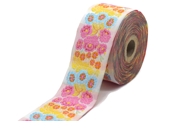 50 mm colorful Floral Embroidered ribbon (1.96 inches, Vintage Jacquard, Floral ribbon, Sewing trim, Jacquard trim, Jacquard ribbon, 50097