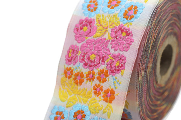 50 mm colorful Floral Embroidered ribbon (1.96 inches, Vintage Jacquard, Floral ribbon, Sewing trim, Jacquard trim, Jacquard ribbon, 50097