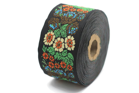 50 mm Green Floral Embroidered ribbon (1.96 inches, Vintage Jacquard, Floral ribbon, Sewing trim, Jacquard trim, Jacquard ribbon, 50097