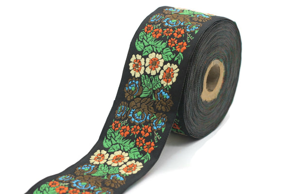 50 mm Green Floral Embroidered ribbon (1.96 inches, Vintage Jacquard, Floral ribbon, Sewing trim, Jacquard trim, Jacquard ribbon, 50097