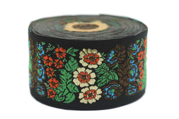50 mm Green Floral Embroidered ribbon (1.96 inches, Vintage Jacquard, Floral ribbon, Sewing trim, Jacquard trim, Jacquard ribbon, 50097