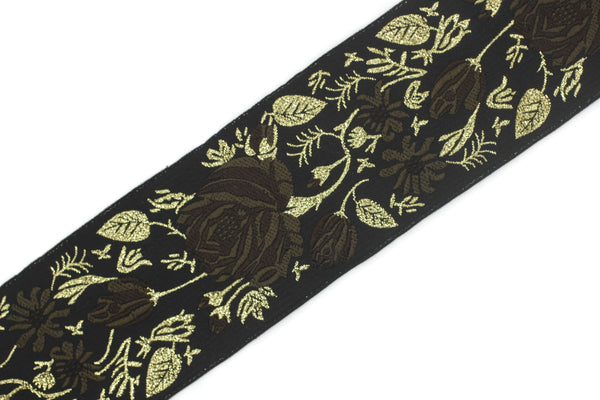 50 mm Brown / Black Floral Jacquard trim (1.96 inches) rose embroried Ribbon, Decorative Craft Ribbon, Jacquard Ribbon Trim, 50089