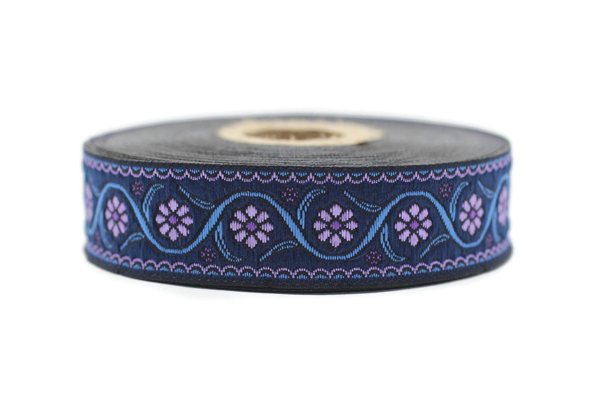22 mm purple Floral Embroidered ribbon (0.86 inches), Vintage Jacquard, Floral ribbon, Floral trim, woven jacquard, jacquard ribbons, 22938