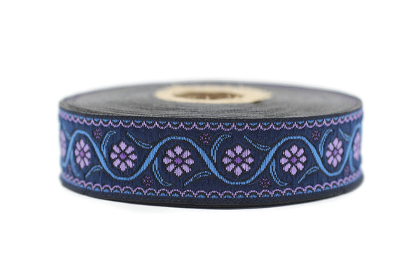 22 mm purple Floral Embroidered ribbon (0.86 inches), Vintage Jacquard, Floral ribbon, Floral trim, woven jacquard, jacquard ribbons, 22938