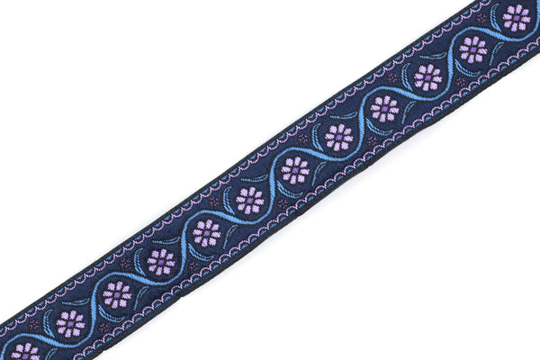 22 mm purple Floral Embroidered ribbon (0.86 inches), Vintage Jacquard, Floral ribbon, Floral trim, woven jacquard, jacquard ribbons, 22938
