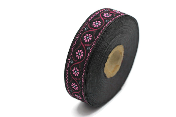 22 mm Pink Floral Embroidered ribbon (0.86 inches), Vintage Jacquard, Floral ribbon, Floral trim, woven jacquard, jacquard ribbons, 22938