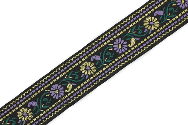 35 mm Black & Purple Floral Jacquard ribbon (1.37 inches),Jacquard trim, Sewing Trim, Collar Trim, Ribbon by the yards, Vintage ribbon 35095