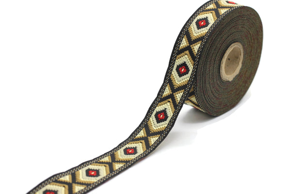 25 mm Clear Brown Jacquard trim (0.98 inches), vintage Ribbon, Decorative Craft Ribbon, Sewing, Jacquard ribbons, ribbon trim, 25952