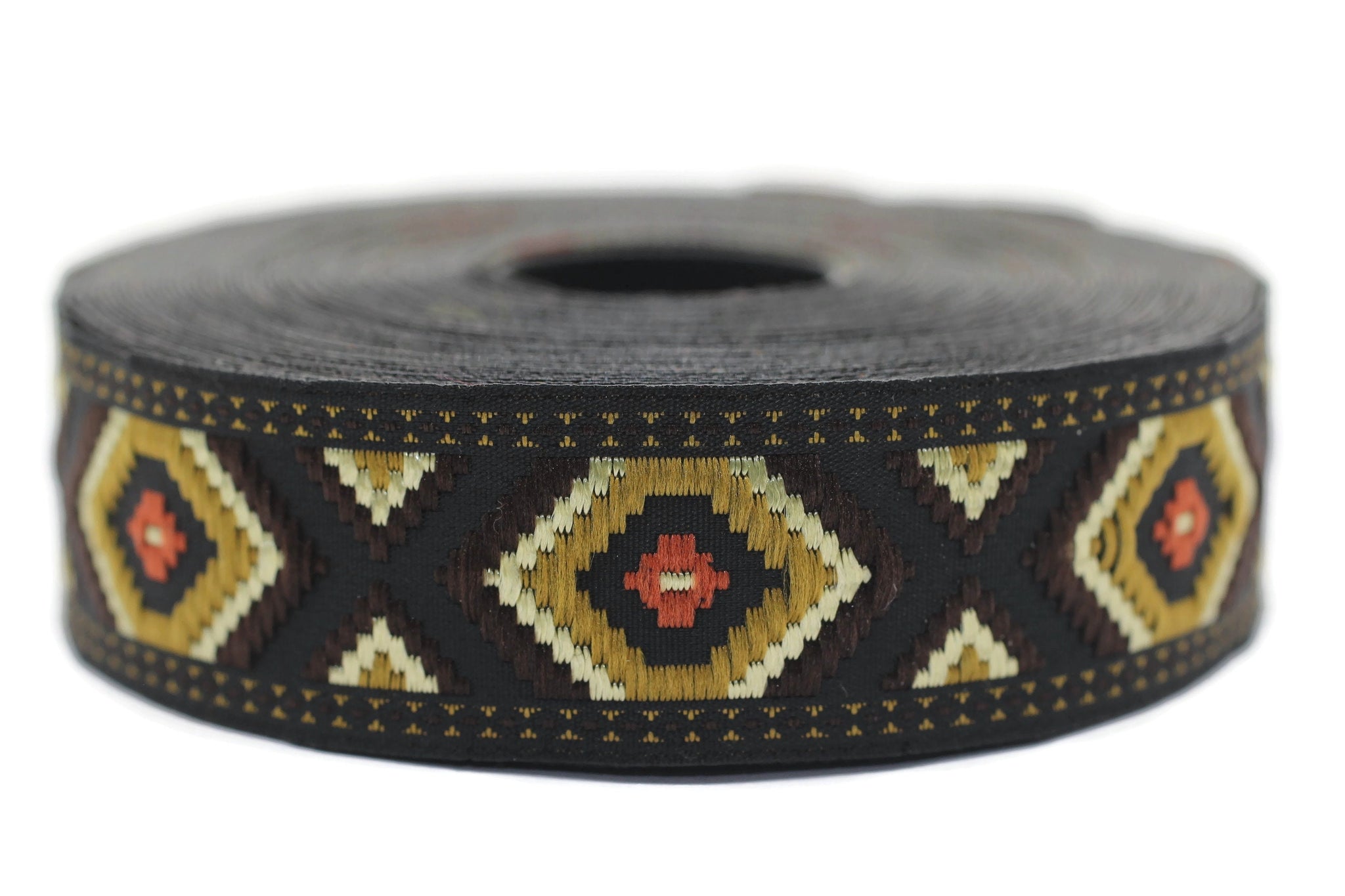 25 mm Dark Brown Jacquard trim (0.98 inches), vintage Ribbon, Decorative Craft Ribbon, Sewing Trim, Jacquard ribbon, 25952