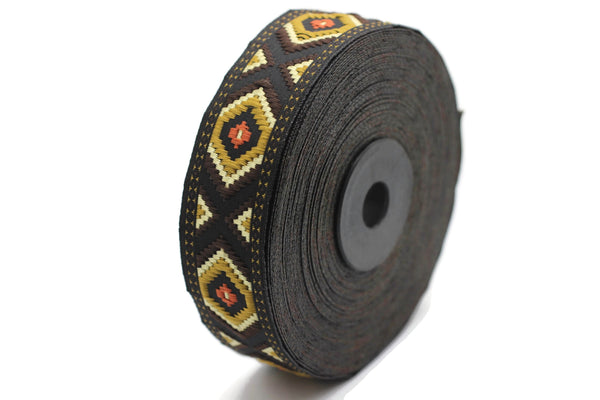 25 mm Dark Brown Jacquard trim (0.98 inches), vintage Ribbon, Decorative Craft Ribbon, Sewing Trim, Jacquard ribbon, 25952