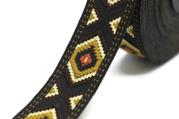 25 mm Dark Brown Jacquard trim (0.98 inches), vintage Ribbon, Decorative Craft Ribbon, Sewing Trim, Jacquard ribbon, 25952