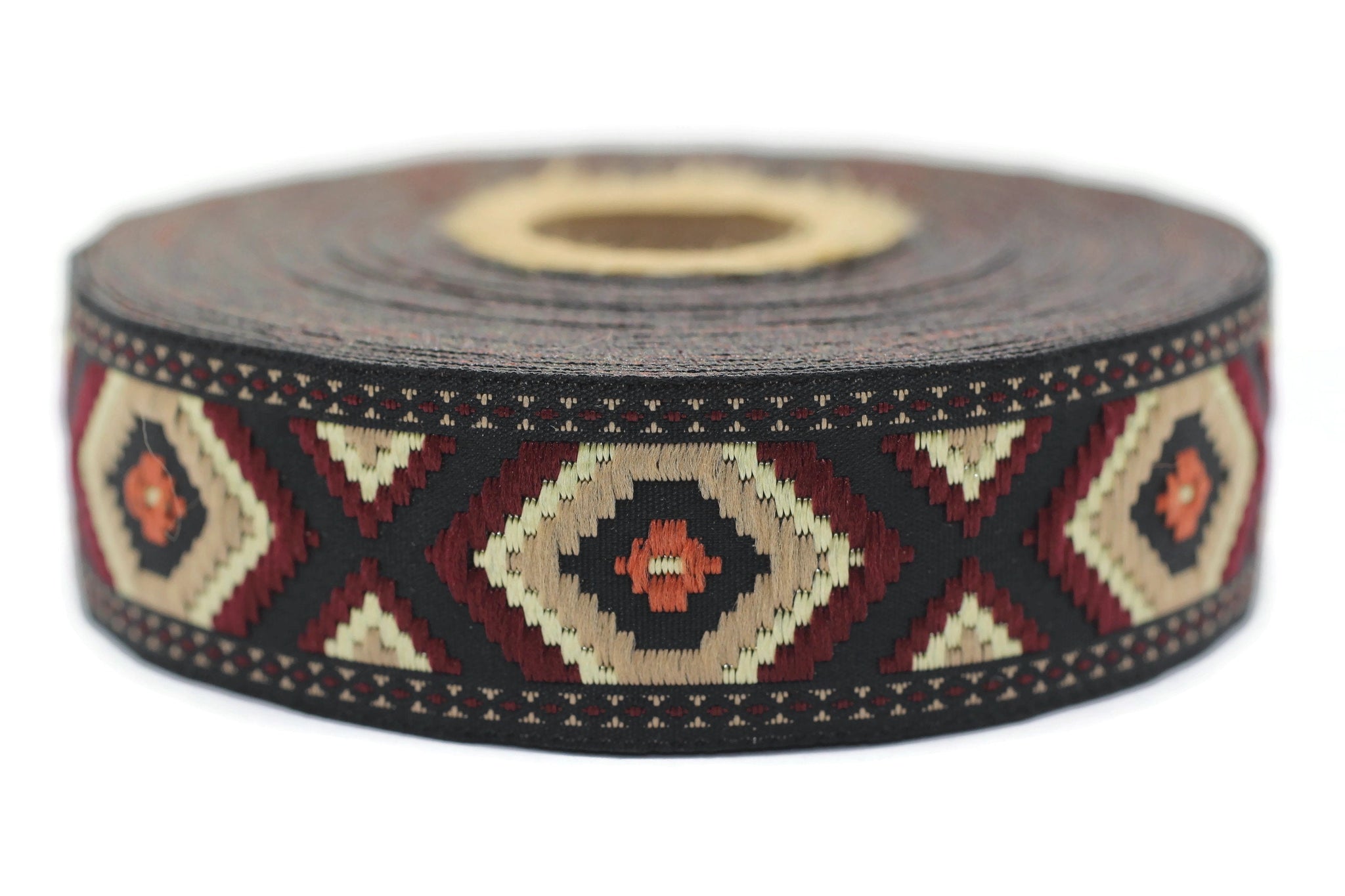 25 mm Brown / Claret red Jacquard trim (0.98 inches), vintage Ribbon, Decorative Craft Ribbon, Sewing trim, Jacquard ribbon, 25952