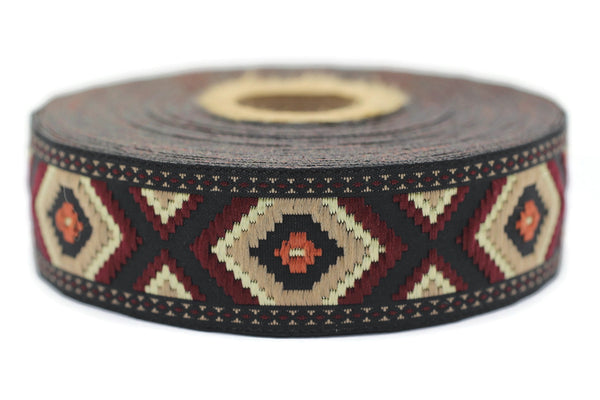 25 mm Brown / Claret red Jacquard trim (0.98 inches), vintage Ribbon, Decorative Craft Ribbon, Sewing trim, Jacquard ribbon, 25952