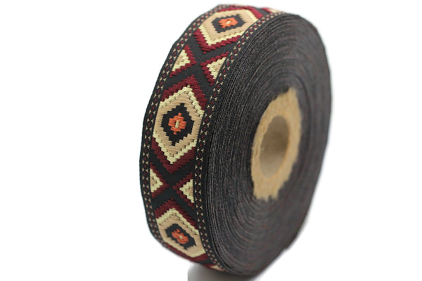 25 mm Brown / Claret red Jacquard trim (0.98 inches), vintage Ribbon, Decorative Craft Ribbon, Sewing trim, Jacquard ribbon, 25952