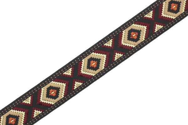 25 mm Brown / Claret red Jacquard trim (0.98 inches), vintage Ribbon, Decorative Craft Ribbon, Sewing trim, Jacquard ribbon, 25952