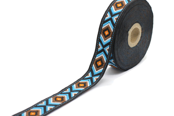 25 mm Sky Blue Jacquard trim (0.98 inches), vintage Ribbon, Decorative Craft Ribbon, Sewing Trim, Jacquard ribbon, 25952