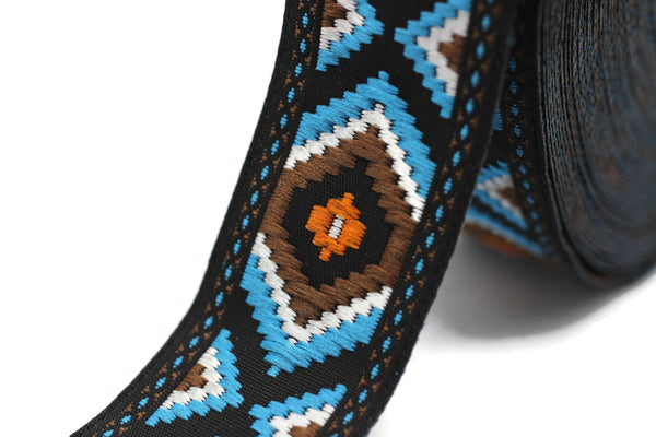 25 mm Sky Blue Jacquard trim (0.98 inches), vintage Ribbon, Decorative Craft Ribbon, Sewing Trim, Jacquard ribbon, 25952