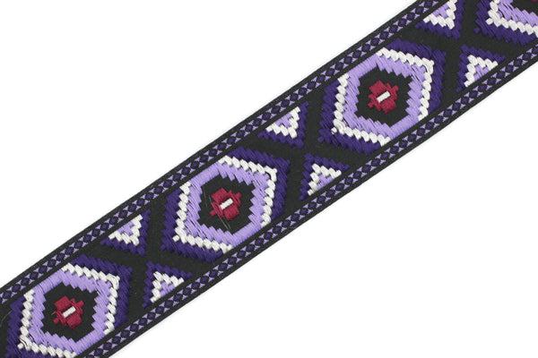 35 mm Purple jacquard ribbons 1.37 inches, Geometric embroidered trim, woven trim, woven jacquards, woven border, 35952
