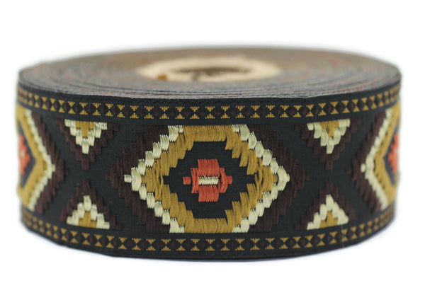 35 mm Milk Brown jacquard ribbons 1.37 inches, Geometric embroidered trim, woven trim, woven jacquards, woven border, 35952
