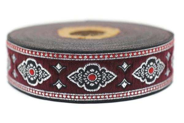 25 mm Red Renaissance Motive ribbon (0.98 inches), european ribbon, dog colar ribbons, Sewing, Jacquard ribbon, Trim, 25905