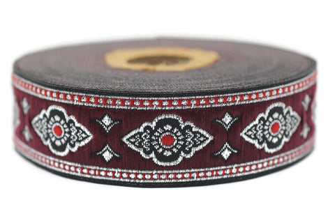 25 mm Red Renaissance Motive ribbon (0.98 inches), european ribbon, dog colar ribbons, Sewing, Jacquard ribbon, Trim, 25905