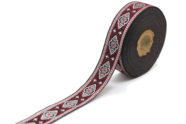 25 mm Red Renaissance Motive ribbon (0.98 inches), european ribbon, dog colar ribbons, Sewing, Jacquard ribbon, Trim, 25905