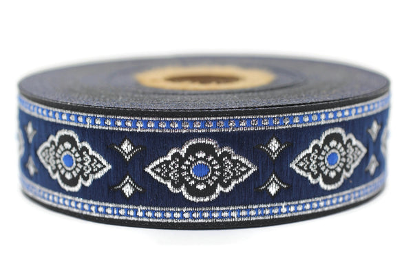 25 mm Navy Blue Renaissance Motive ribbon (0.98 inches), european ribbon, dog colar ribbons, Sewing, Jacquard ribbon, Trim, 25905