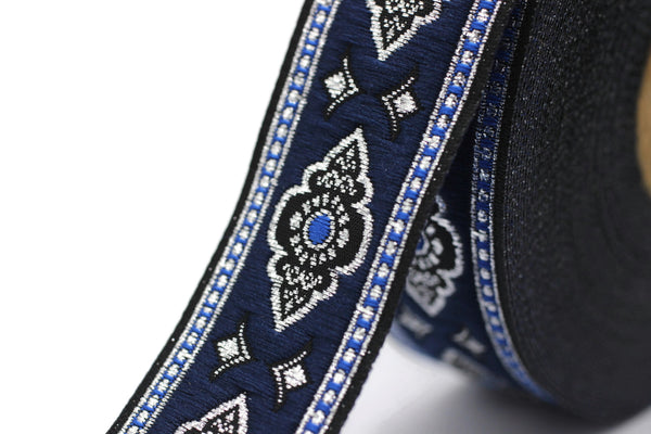 25 mm Navy Blue Renaissance Motive ribbon (0.98 inches), european ribbon, dog colar ribbons, Sewing, Jacquard ribbon, Trim, 25905